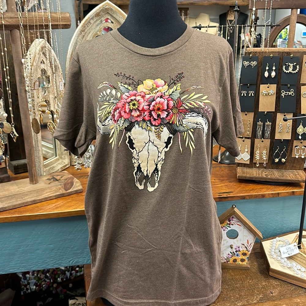 Skull with Flowers Tee (Sizes M & XL)